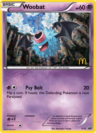 Woobat 7/12 Pokemon card