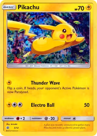Pikachu 5/12 Pokemon card