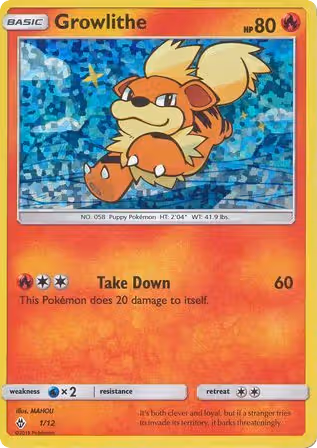 Growlithe 1/12 Pokemon card