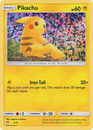 Pikachu 6/12 Pokemon card
