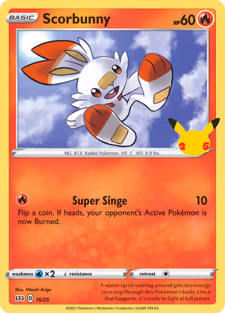 Scorbunny 16/25 Pokemon card