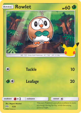 Rowlet 7/25 Pokemon card