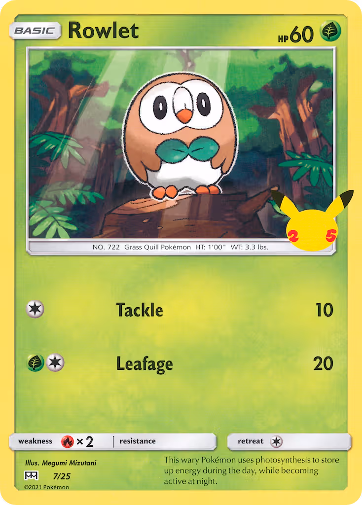 Rowlet 7/25 Pokemon card