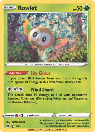 Rowlet 2/15 Pokemon card