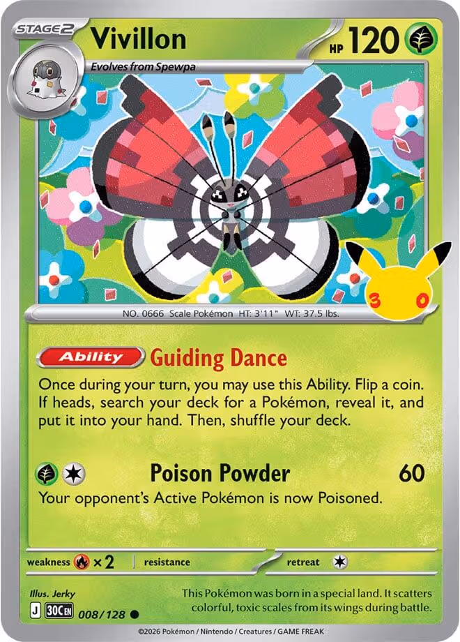 Vivillon 008/128 30th Celebration Pokemon card