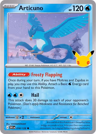 Articuno 18/128 Pokemon card