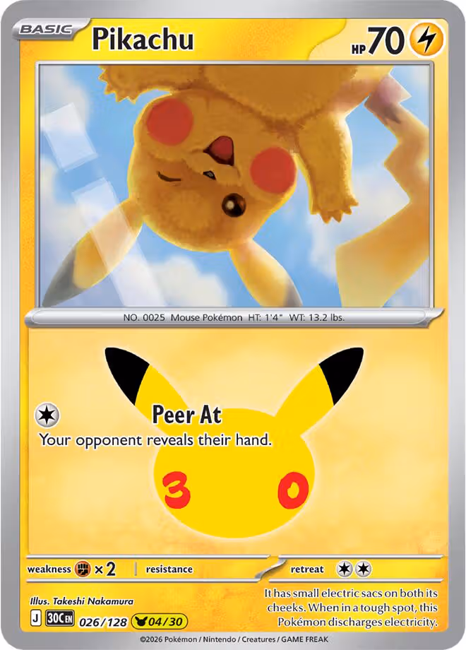 Pikachu 026/128 30th Celebration Pokemon card