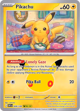 Pikachu 28/128 Pokemon card