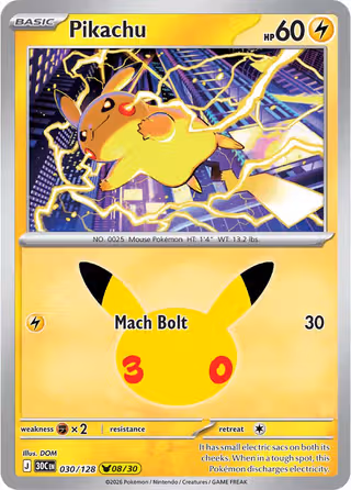 Pikachu 30/128 Pokemon card