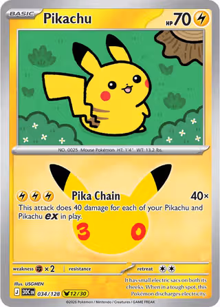 Pikachu 34/128 Pokemon card