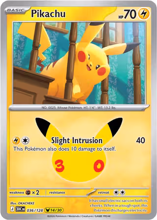 Pikachu 36/128 Pokemon card