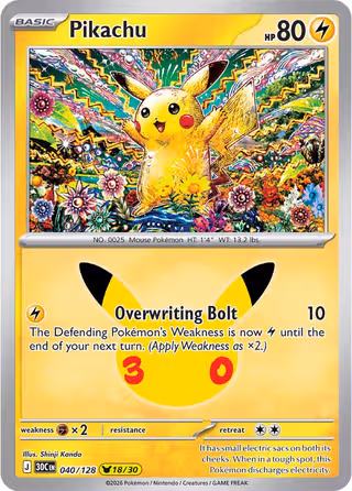 Pikachu 40/128 Pokemon card