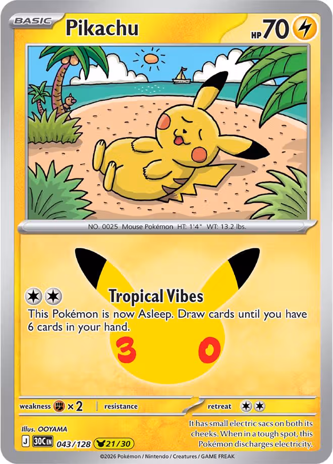Pikachu 043/128 30th Celebration Pokemon card