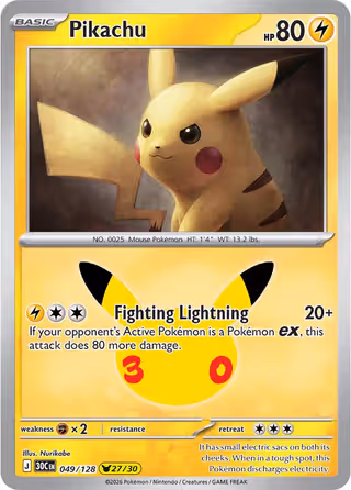Pikachu 49/128 Pokemon card