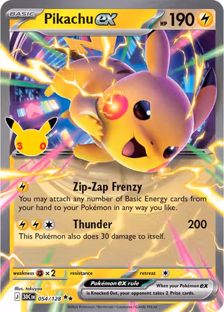 Pikachu ex 54/128 Pokemon card
