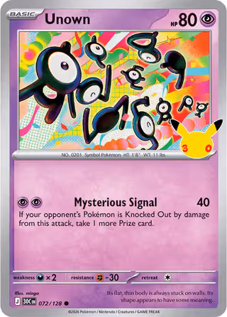Unown 72/128 Pokemon card