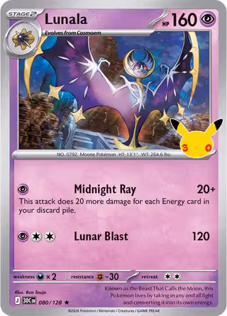 Lunala 80/128 Pokemon card