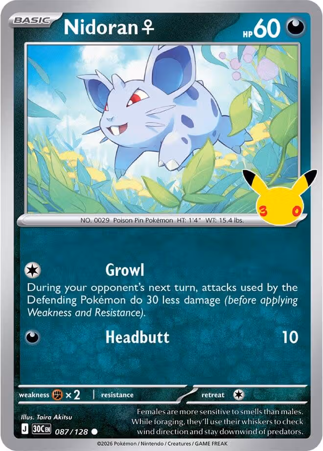 Nidoran♀ 087/128 30th Celebration Pokemon card