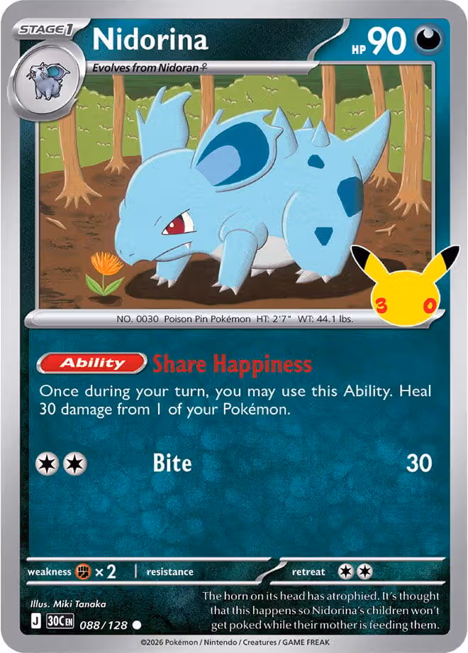 Nidorina 088/128 30th Celebration Pokemon card
