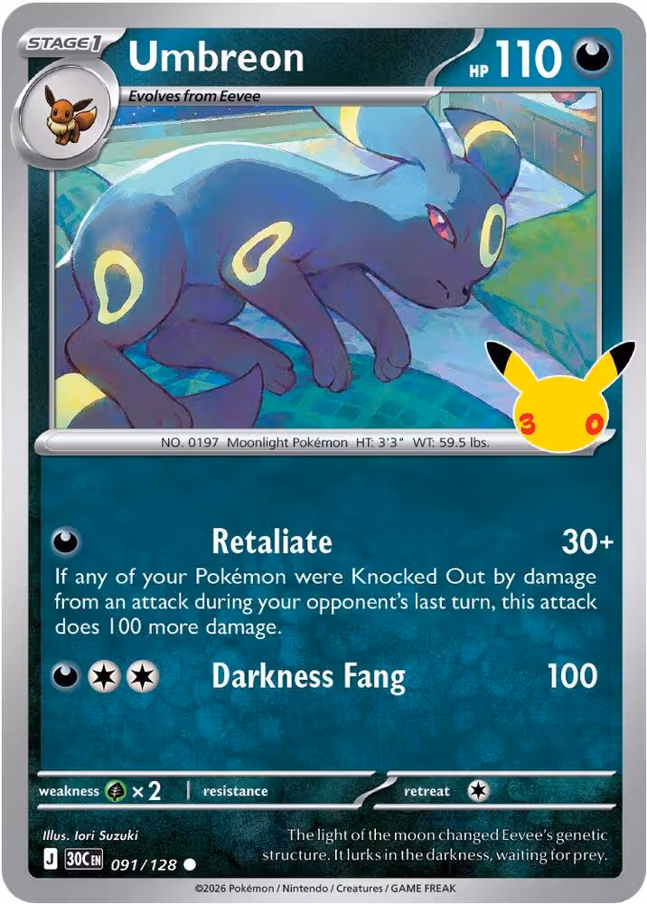 Umbreon 091/128 30th Celebration Pokemon card