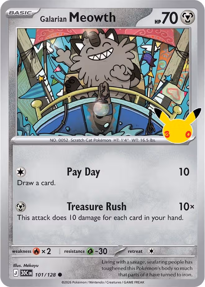 Galarian Meowth 101/128 30th Celebration Pokemon card
