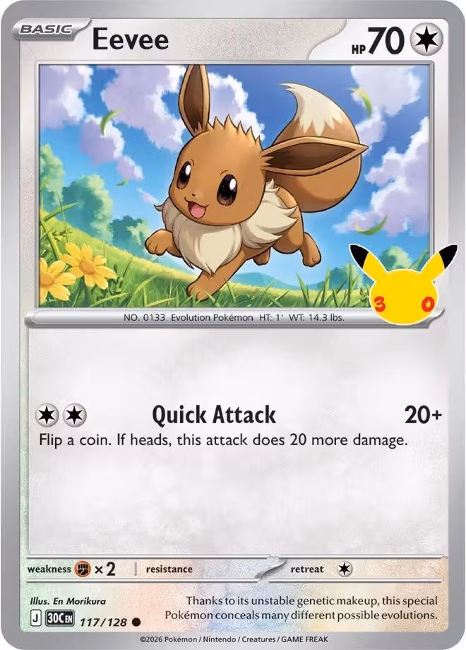 Eevee 117/128 30th Celebration Pokemon card