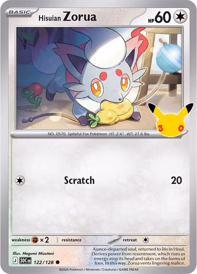 Hisuian Zorua 122/128 30th Celebration Pokemon card
