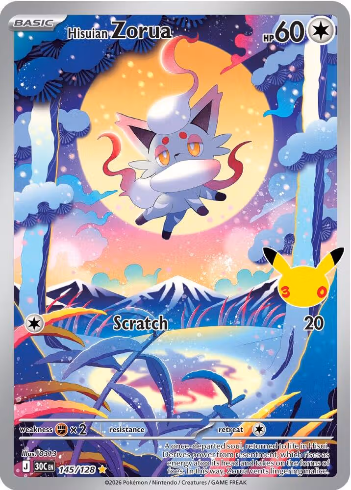 Hisuian Zorua 145/128 30th Celebration Pokemon card