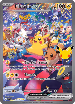 Pikachu ex 150/128 Pokemon card