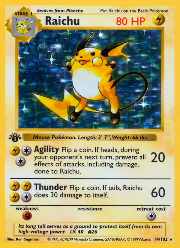 Raichu 14/102 Pokemon card