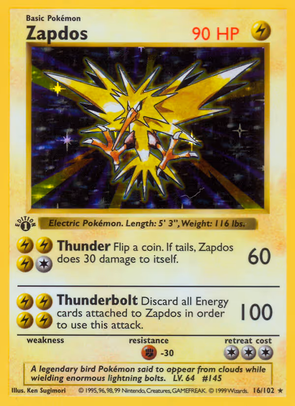Zapdos 16/102 Pokemon card