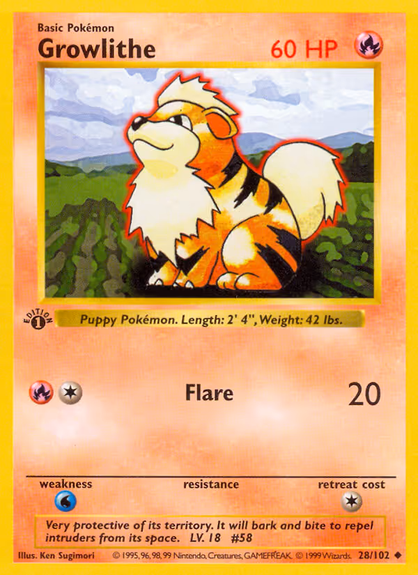 Growlithe 28/102 Pokemon card