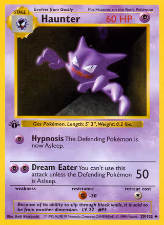 Haunter 29/102 Pokemon card
