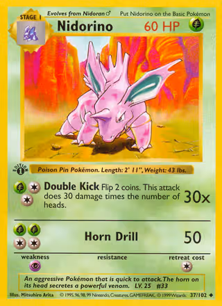 Nidorino 37/102 Pokemon card
