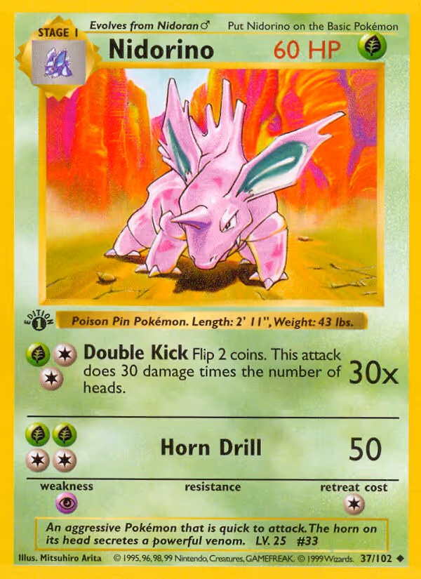Nidorino 37/102 Pokemon card