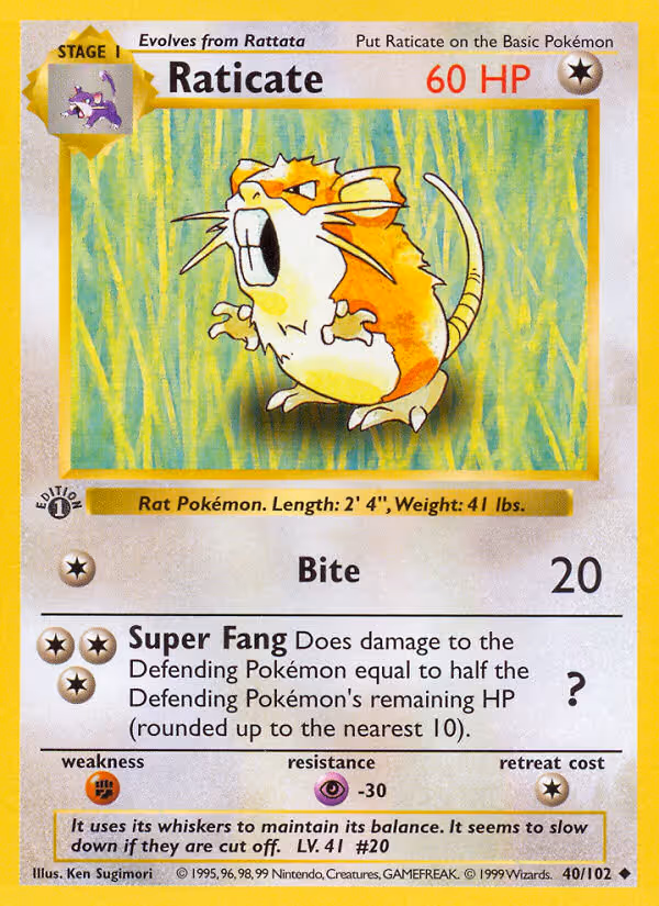 Raticate 40/102 Pokemon card
