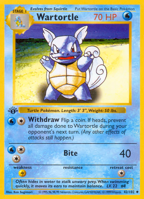 Wartortle 42/102 Pokemon card