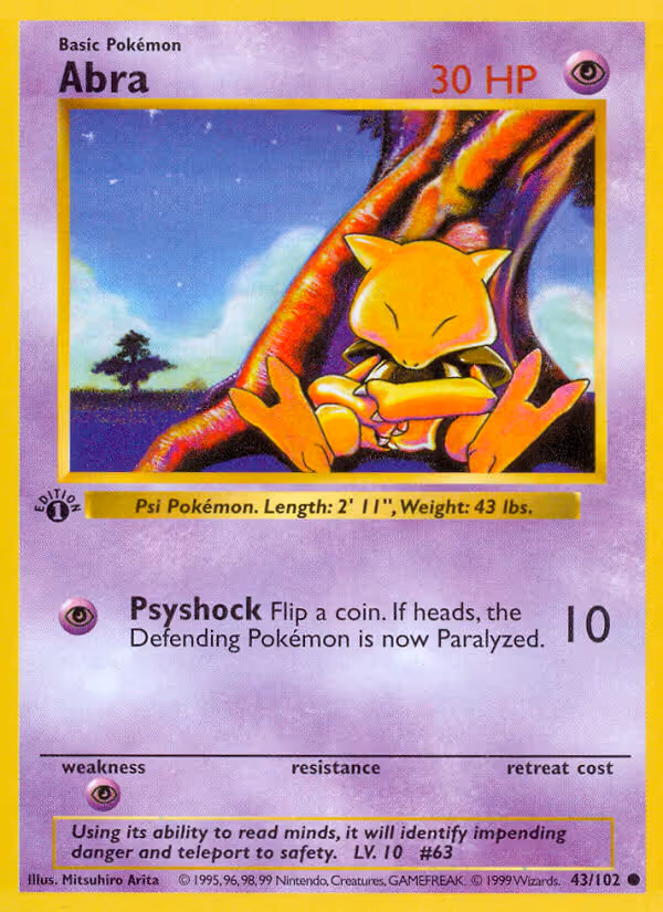 Abra 43/102 Pokemon card