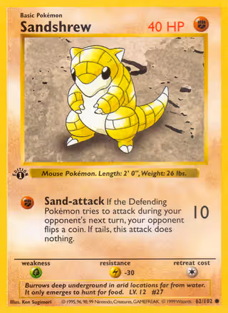 Sandshrew 62/102 Pokemon card