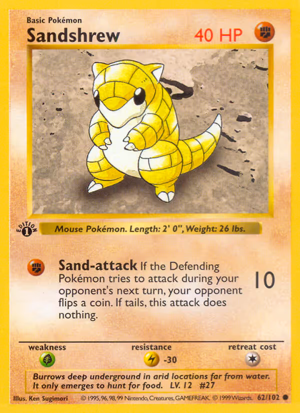 Sandshrew 62/102 Pokemon card