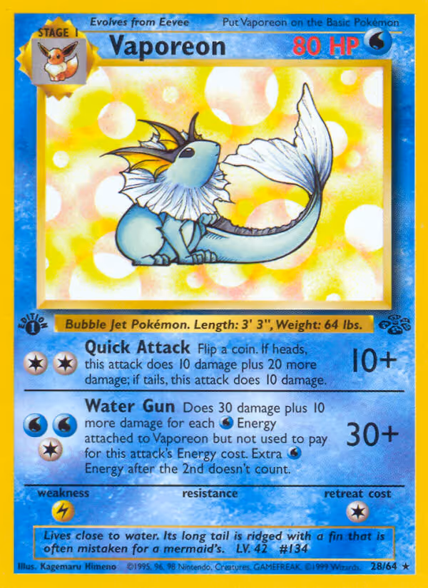 Vaporeon 28/64 Pokemon card