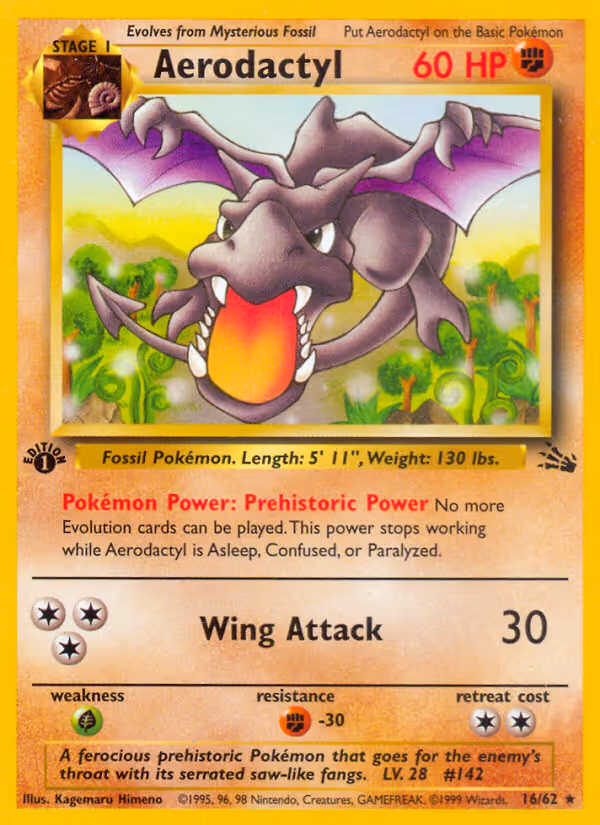 Aerodactyl 16/62 Pokemon card