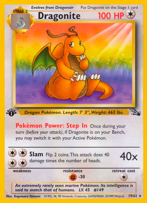 Dragonite 19/62 Pokemon card
