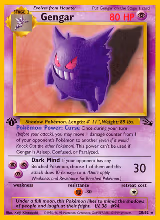 Gengar 20/62 Pokemon card