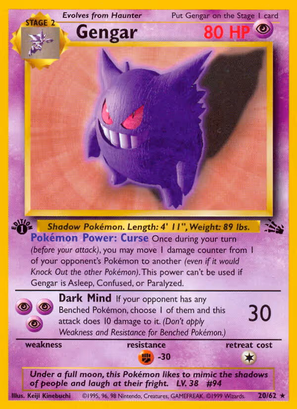 Gengar 20/62 Pokemon card