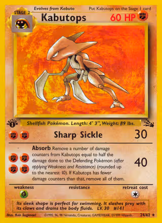 Kabutops 24/62 Pokemon card