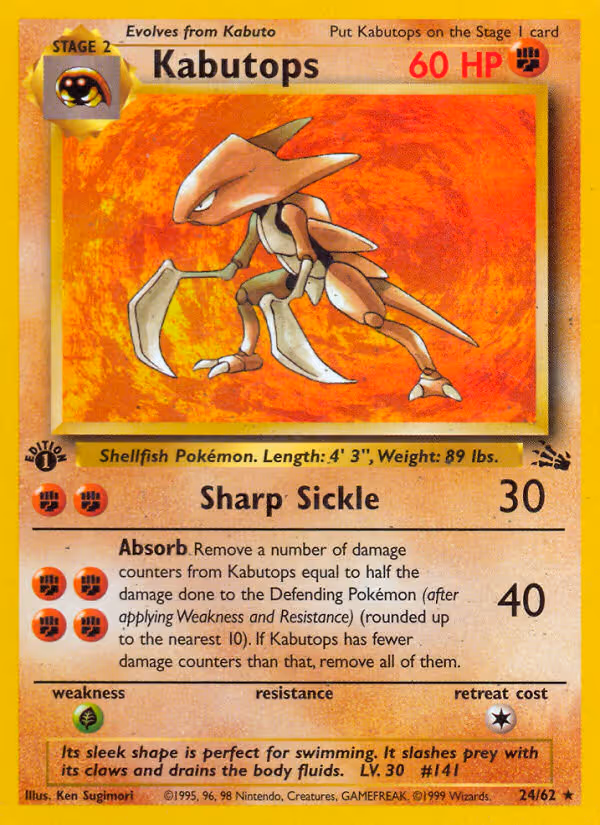 Kabutops 24/62 Pokemon card
