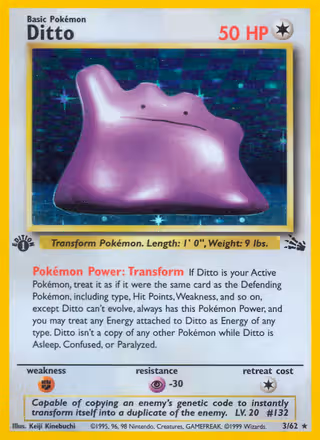 Ditto 3/62 Pokemon card