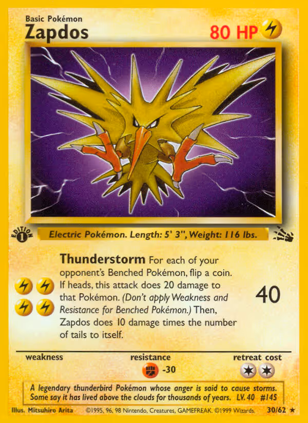 Zapdos 30/62 Pokemon card