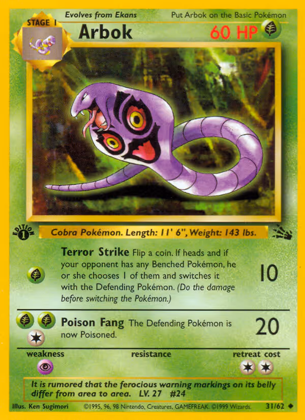 Arbok 31/62 Pokemon card